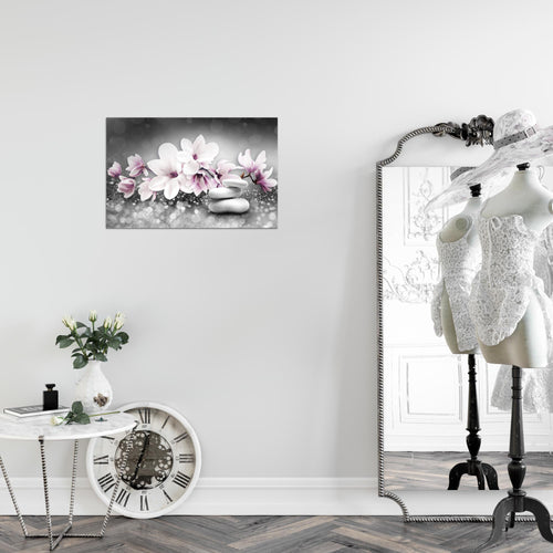 Runa Art Bild Blumen Magnolien Modern Wandbilder Wohnzimmer 1 Teilig - Made In Germany - Abstrakt Grau Rosa Flur 035415a