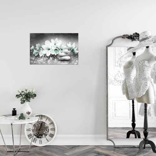 Runa Art Bild Blumen Magnolien Modern Wandbilder Wohnzimmer 1 Teilig - Made In Germany - Abstrakt Grau Türkis Flur 035415b