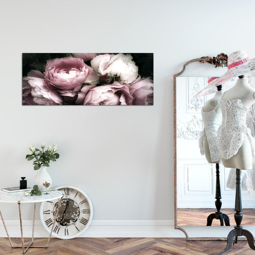 Runa Art Wandbild Blumen Rosen 1 Teilig 100 x 40 cm Modern Bild auf Vlies Leinwand Vintage Wohnzimmer Schwarz Bunt 039112a