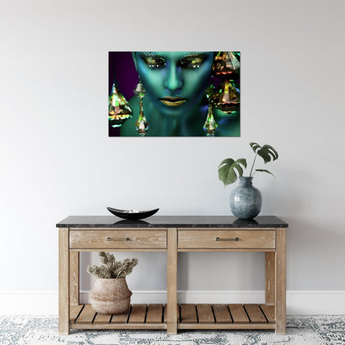 Runa Art Bild Frau Gesicht Lippen Modern Wandbilder Wohnzimmer Schlafzimmer 1 Teilig - Made In Germany - Kosmetik Fashion Türkis Gold Flur 042115a