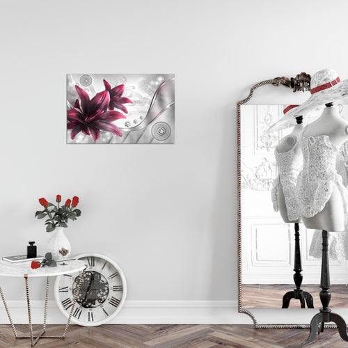 Runa Art Bild Blumen Lilien Modern Wandbilder Wohnzimmer 1 Teilig - Made In Germany - Abstrakt Grau Rot Flur 036815a