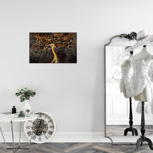 Runa Art Bild Blumen Modern Wandbilder Wohnzimmer 1 Teilig - Made In Germany - Abstrakt Baum Schwarz Gold Flur 039715c