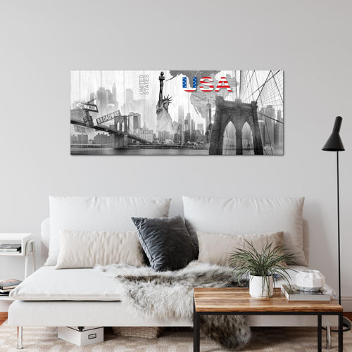 Runa Art Wandbild New York 1 Teilig 100 x 40 cm Modern Bild auf Vlies Leinwand Städte Wohnzimmer Büro Schwarz Weiss 034712c
