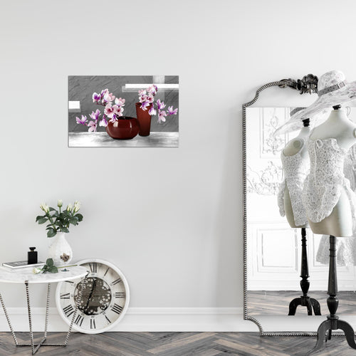 Runa Art Bild Blumen Abstrakt Modern Wandbilder Wohnzimmer 1 Teilig - Made In Germany - Blumenvase Grau Rosa Flur 035215c