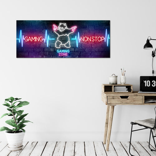 Runa Art Wandbild Spielkonsole Gaming 100 x 40 cm Modern Bild auf Vlies Leinwand Jugendzimmer Teenager Kinderzimmer Bunt 045012a