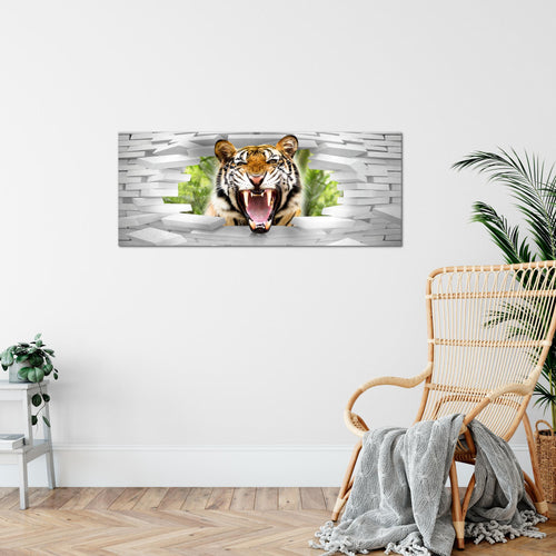 Runa Art Wandbild Tieger Abstrakt 1 Teilig 100 x 40 cm Modern Bild auf Vlies Leinwand 3D Effekt Wohnzimmer Schlafzimmer Bunt 037412a