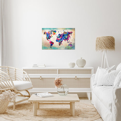 Runa Art Bild Weltkarte Modern Wandbilder Wohnzimmer Büro 1 Teilig - Made In Germany - Vintage Kontinente Bunt Flur 013315a