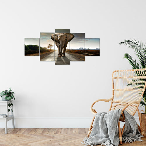 Runa Art Wandbilder Afrika Elefant 5 Teilig Bild auf Vlies Leinwand Deko Wohnzimmer Schlafzimmer Tiere Braun 042652a