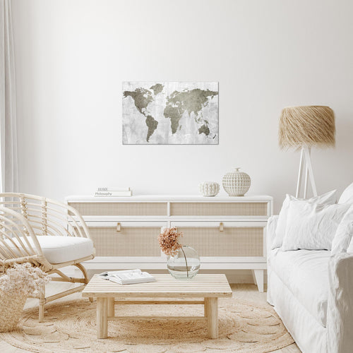 Runa Art Bild Weltkarte Modern Wandbilder Büro Wohnzimmer 1 Teilig - Made In Germany - Kontinente Stein Braun Flur 104315b