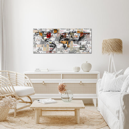 Runa Art Wandbild Weltkarte Banksy Collage 1 Teilig 100 x 40 cm Modern Bild auf Vlies Leinwand Pop Art Loft Wohnzimmer Bunt 104512a