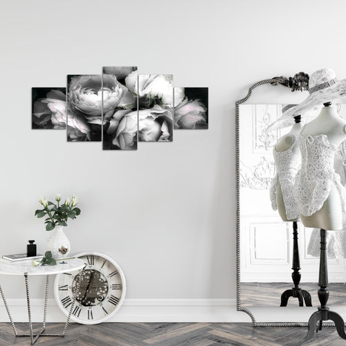 Runa Art Wandbilder Blumen Rosen 5 Teilig Bild auf Vlies Leinwand Deko Wohnzimmer Vintage Schwarz Bunt 039152c