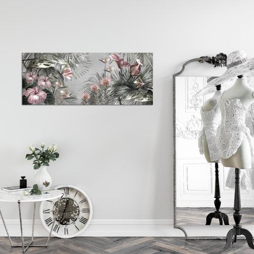 Runa Art Wandbild Blumen 100 x 40 cm Modern Bild auf Vlies Leinwand Vintage Natur Wohnzimmer Grau 043312c