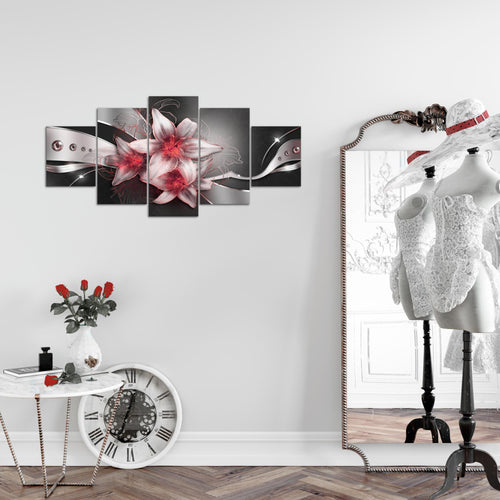 Runa Art Wandbilder Blumen Lilien 5 Teilig Bild auf Vlies Leinwand Deko Wohnzimmer Abstrakt Schwarz Rot 039652c