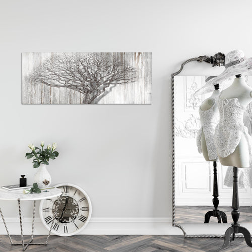 Runa Art Wandbild Baum Abstrakt 1 Teilig 100 x 40 cm Modern Bild auf Vlies Leinwand Holzmotiv Wohnzimmer Schwarz Weiss 039912b