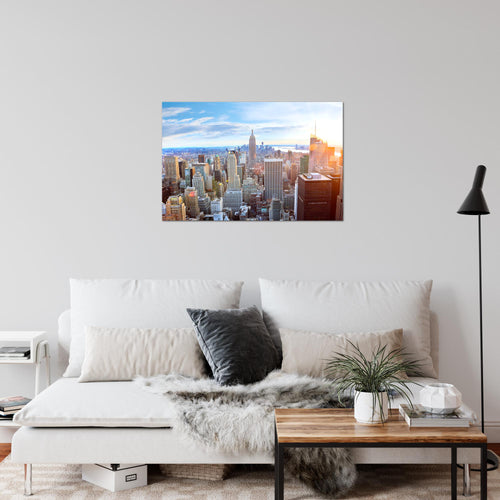 Runa Art Bild New York Skyline Modern Wandbilder Wohnzimmer Büro 1 Teilig - Made In Germany - NY City Blau Beige Flur 010215a