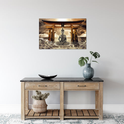 Runa Art Bild Feng Shui Buddha Modern Wandbilder Wohnzimmer Schlafzimmer 1 Teilig - Made In Germany - Wellness Zen Braun Flur 036415b