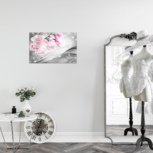 Runa Art Bild Blumen Abstrakt Modern Wandbilder Wohnzimmer 1 Teilig - Made In Germany - 3D Optik Grau Rosa Flur 035315a