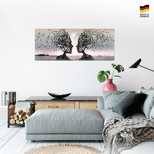 Runa Art Wandbild Abstrakt 100 x 40 cm Modern Bild auf Vlies Leinwand Schwarz Wohnzimmer Schlafzimmer Büro Gesichter 044812b