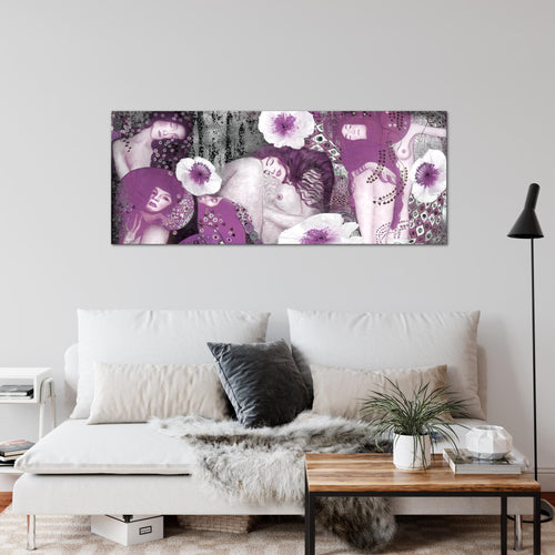 Runa Art Wandbild Collage Gustav Klimt 1 Teilig 100 x 40 cm Modern Bild auf Vlies Leinwand Frau Wohnzimmer Violett 018512c