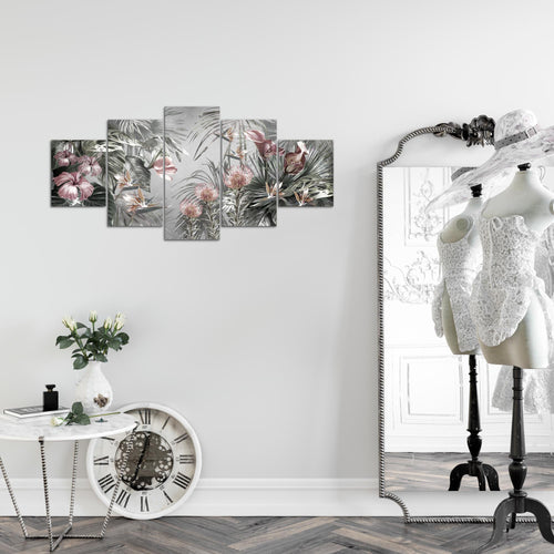 Runa Art Wandbilder Blumen 5 Teilig Bild auf Vlies Leinwand Deko Wohnzimmer Vintage Natur Grau 043352c