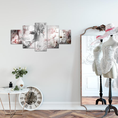 Runa Art Wandbilder Blumen Vintage 5 Teilig Bild auf Vlies Leinwand Deko Wohnzimmer Frau Bunt 039352a