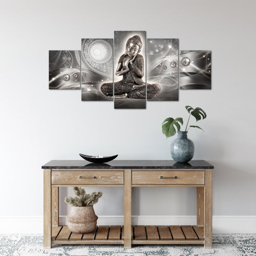 Runa Art Wandbilder Buddha Zen 5 Teilig Bild auf Vlies Leinwand Deko Wohnzimmer Schlafzimmer Feng Shui Grau 041652b