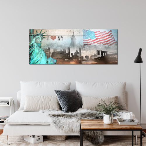Runa Art Wandbild New York City 1 Teilig 100 x 40 cm Modern Bild auf Vlies Leinwand USA Wohnzimmer Büro Beige Bunt 034212b