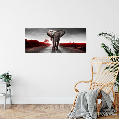 Runa Art Wandbild Afrika Elefant 100 x 40 cm Modern Bild auf Vlies Leinwand Tiere Wohnzimmer Schlafzimmer Rot Grau 042612b