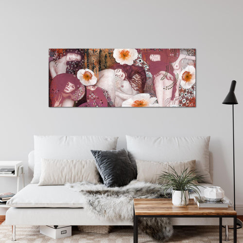 Runa Art Wandbild Collage Gustav Klimt 1 Teilig 100 x 40 cm Modern Bild auf Vlies Leinwand Alte meister Wohnzimmer Rosa 018512b