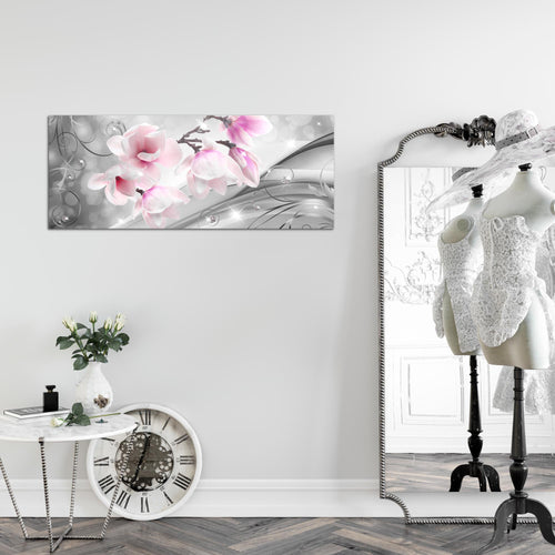 Runa Art Wandbild Blumen Abstrakt 1 Teilig 100 x 40 cm Modern Bild auf Vlies Leinwand 3D Optik Wohnzimmer Grau Rosa 035312a