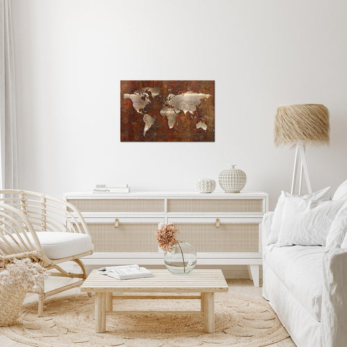 Runa Art Bild Weltkarte Modern Wandbilder Wohnzimmer Büro 1 Teilig - Made In Germany - Antik Vintage Braun Flur 109015a