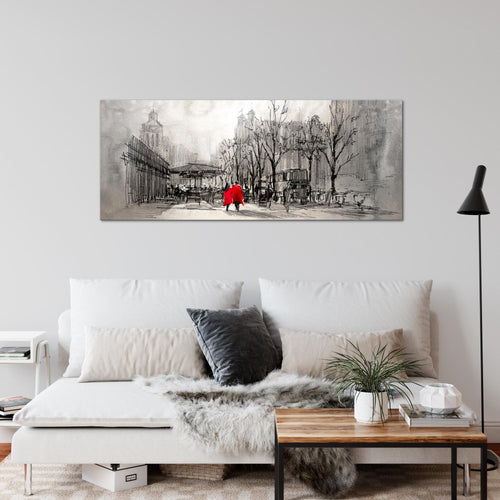 Runa Art Wandbild London 1 Teilig 100 x 40 cm Modern Bild auf Vlies Leinwand Abstrakt Wohnzimmer Schlafzimmer Grau Rot 009712c