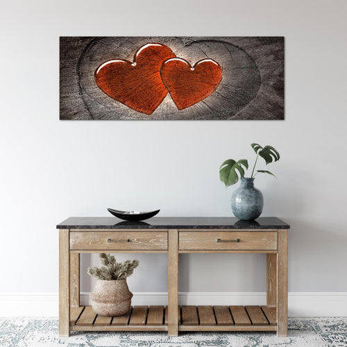 Runa Art Wandbild Herzen Holz 1 Teilig 100 x 40 cm Modern Bild auf Vlies Leinwand Romantisch Wohnzimmer Schlafzimmer Grau Rot 104112b