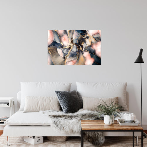 Runa Art Bild Abstrakt Modern Wandbilder Wohnzimmer Schlafzimmer 1 Teilig - Made In Germany - Pastel blau rosa Gold Flur 043815a