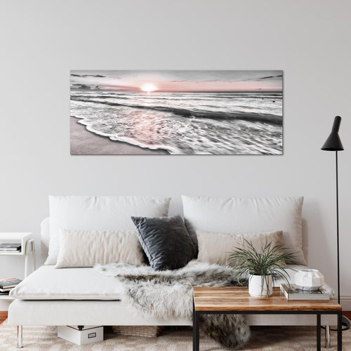 Runa Art Wandbild Landschaft 100 x 40 cm Modern Bild auf Vlies Leinwand Rosa Wohnzimmer Schlafzimmer Büro Strand 023712b