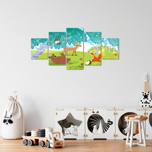 Runa Art Wandbilder Waldtiere 5 Teilig Bild auf Vlies Leinwand Deko Spielzimmer Baby Kinderzimmer Junge Mädchen 001852c