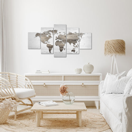 Runa Art Wandbilder Weltkarte 5 Teilig Bild auf Vlies Leinwand Deko Büro Wohnzimmer Holzwand Schwarz Weiss 035052c
