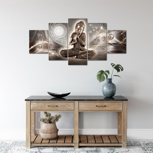 Runa Art Wandbilder Buddha Zen 5 Teilig Bild auf Vlies Leinwand Deko Wohnzimmer Schlafzimmer Feng Shui Braun 041652a