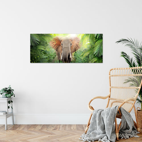 Runa Art Wandbild Elefant Abstrakt 1 Teilig 100 x 40 cm Modern Bild auf Vlies Leinwand Natur Wohnzimmer Schlafzimmer Grün 037512b