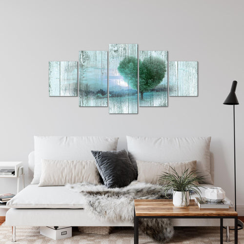 Runa Art Wandbilder Herbst Vintage 5 Teilig Bild auf Vlies Leinwand Deko Wohnzimmer Schlafzimmer Baum Herz Türkis 606552b