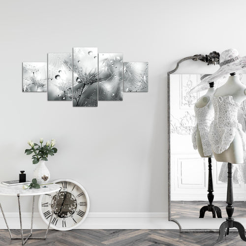 Runa Art Wandbilder Blumen Pusteblumen 5 Teilig Bild auf Vlies Leinwand Deko Wohnzimmer Morgentau Schwarz Weiss 043152c