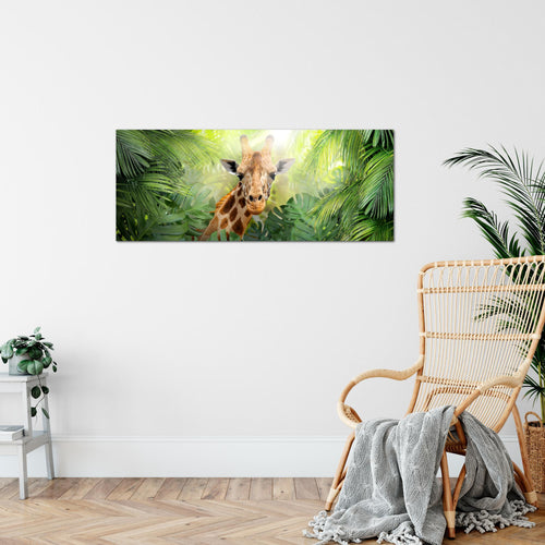 Runa Art Wandbild Giraffe Abstrakt 1 Teilig 100 x 40 cm Modern Bild auf Vlies Leinwand Tiere Wohnzimmer Schlafzimmer Grün 037512c