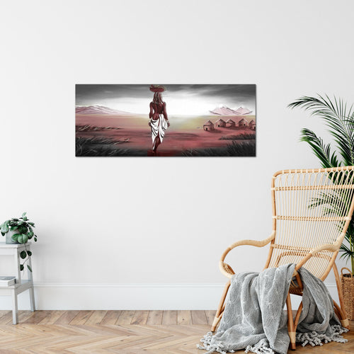 Runa Art Wandbild Afrika 100 x 40 cm Modern Bild auf Vlies Leinwand Rot Wohnzimmer Schlafzimmer Büro Landschaft 001612b