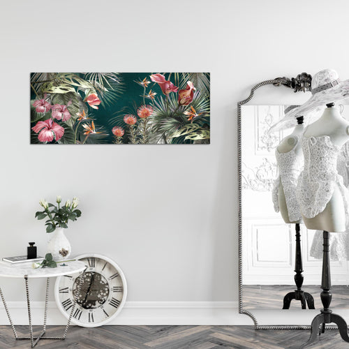 Runa Art Wandbild Blumen 100 x 40 cm Modern Bild auf Vlies Leinwand Vintage Natur Wohnzimmer Grün Bunt 043312a