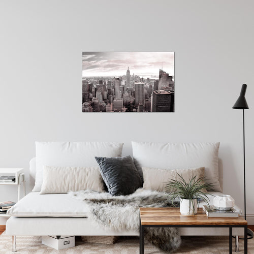 Runa Art Bild New York Skyline Modern Wandbilder Wohnzimmer Büro 1 Teilig - Made In Germany - USA Grau Rosa Flur 010215b