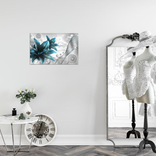 Runa Art Bild Blumen Lilien Modern Wandbilder Wohnzimmer 1 Teilig - Made In Germany - Abstrakt Grau Blau Flur 036815c