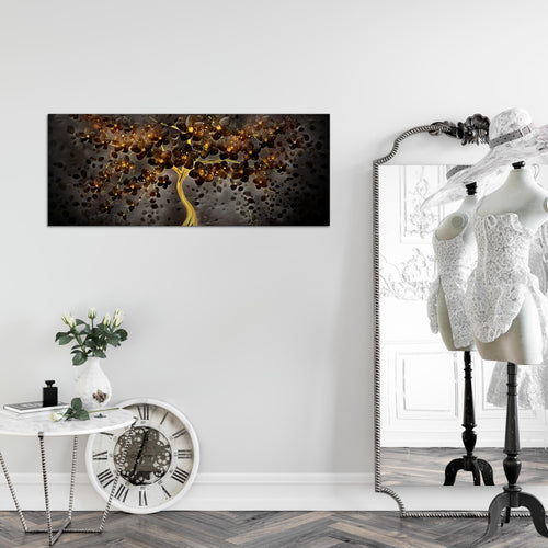 Runa Art Wandbild Blumen 1 Teilig 100 x 40 cm Modern Bild auf Vlies Leinwand Abstrakt Baum Wohnzimmer Schwarz Gold 039712c