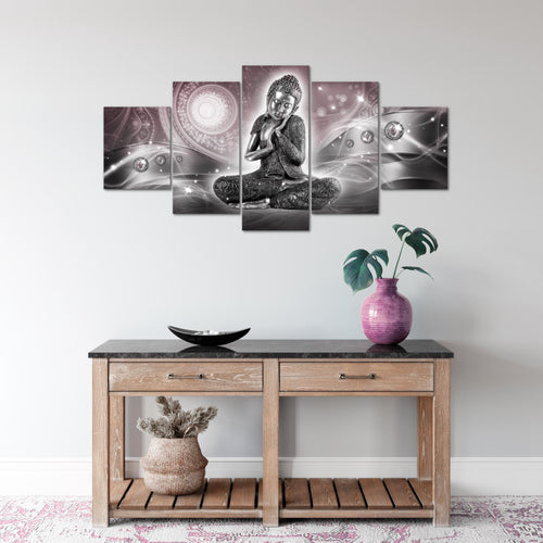 Runa Art Wandbilder Buddha Zen 5 Teilig Bild auf Vlies Leinwand Deko Wohnzimmer Schlafzimmer Feng Shui Rosa Grau 041652c