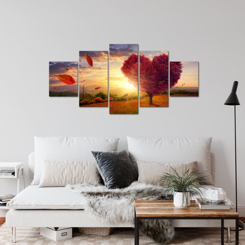 Runa Art Wandbilder Herbst Baum Herz 5 Teilig Bild auf Vlies Leinwand Deko Wohnzimmer Schlafzimmer Natur Rot Blau 605852a