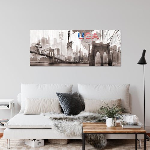 Runa Art Wandbild New York 1 Teilig 100 x 40 cm Modern Bild auf Vlies Leinwand Amerika NY Wohnzimmer Büro Sepia Beige 034712b